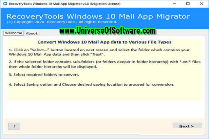 Recovery Tools Windows 10 Mail App Migrator with Key